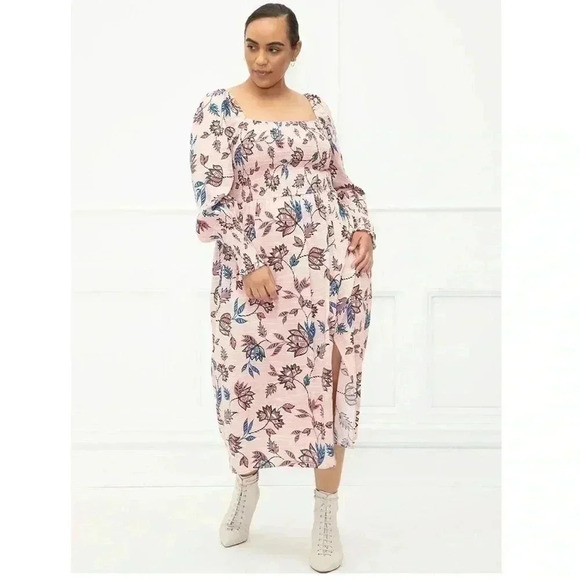 Eloquii Dresses & Skirts - Eloquii Elements Pink Floral Dress Sz 18-20 (2X) Midi Smocked Cottagecore